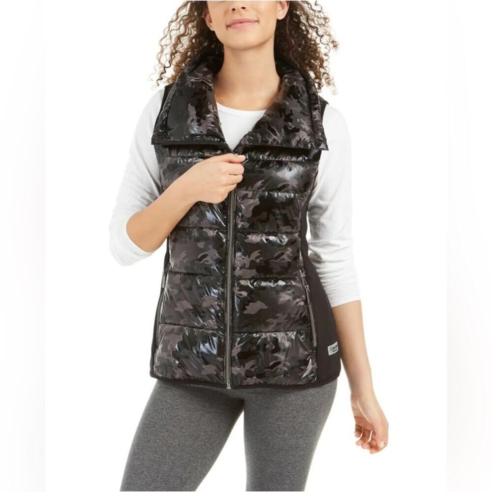 Calvin Klein Black Puffer Vest Camo Performance Funnel Neck Size Large
